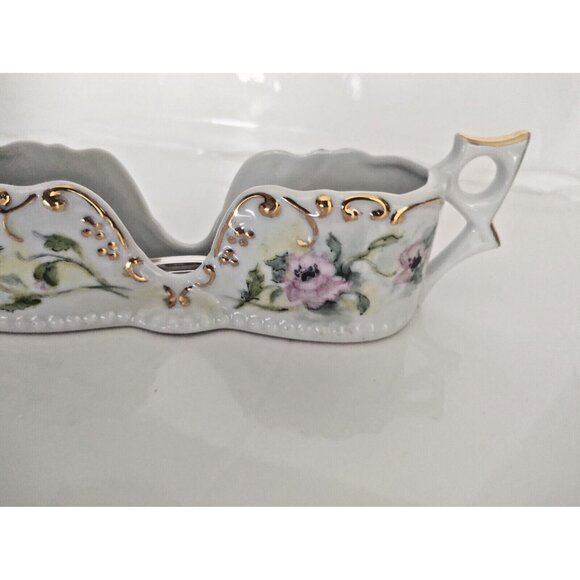 Antique Hand Painted Porcelain Spoon Rest Holder 1900's 8.25 in - Picture 6 of 9